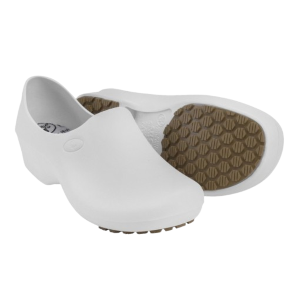 Sapato antiderrapante Sticky Shoes Woman branco, ideal para uso hospitalar e profissional. CA 39848.