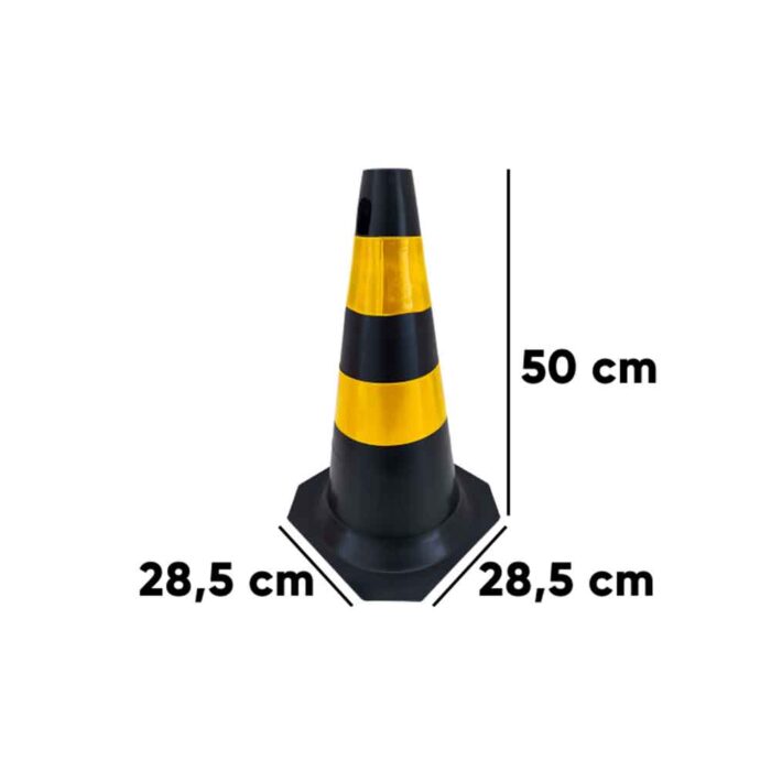 Cone Flexível Com Refletivo Preto/Amarelo 50cm - Plastcor