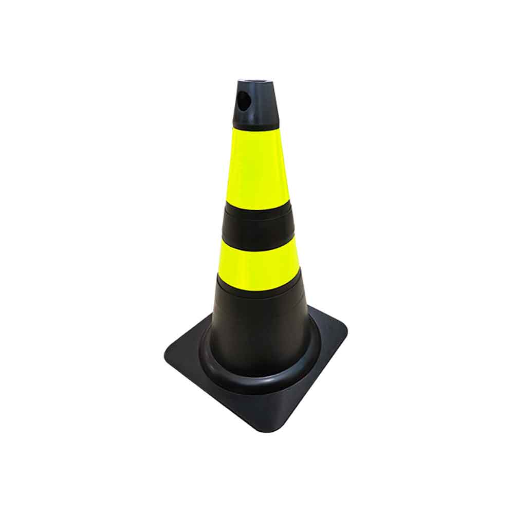 Cone Flexível Com Refletivo Preto/Amarelo 75CM - Plastcor