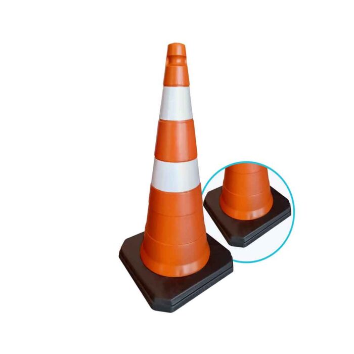 Cone PVC Laranja/Branco 75cm Base Borracha - Plastcor