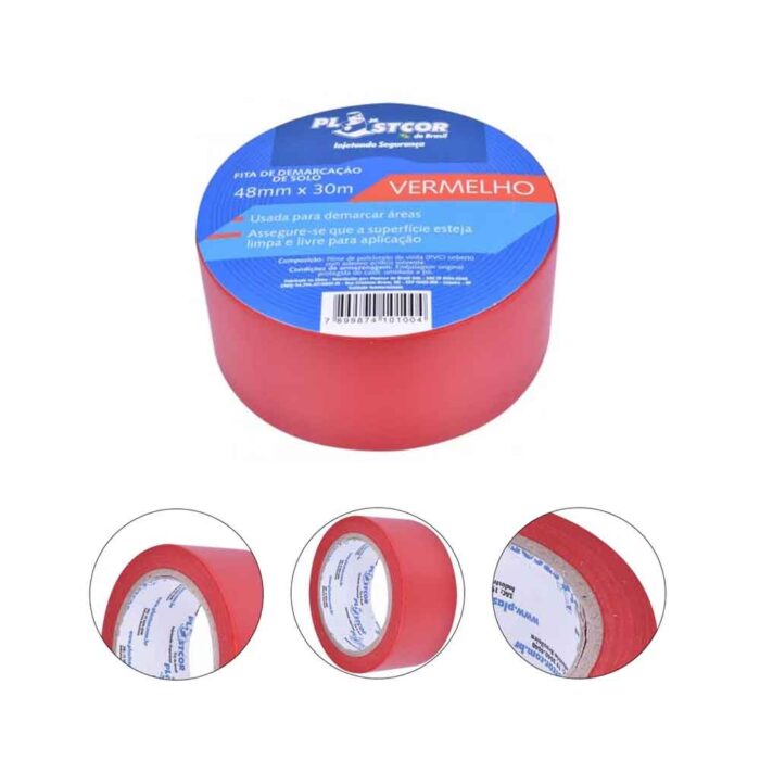 Fita PVC Para Demarcação Solo Vermelho 48×30 – Plastcor