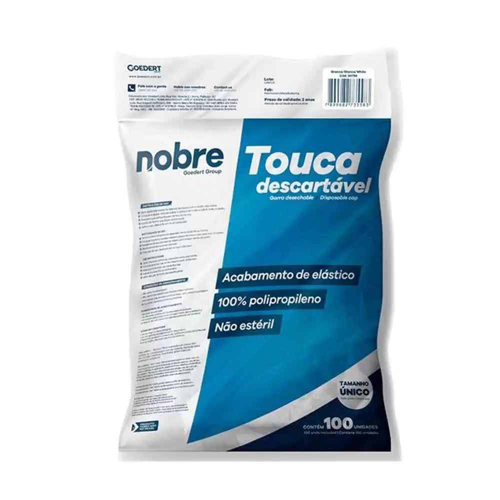 Touca Descartável TNT Branca Com 100 UNID - Nobre